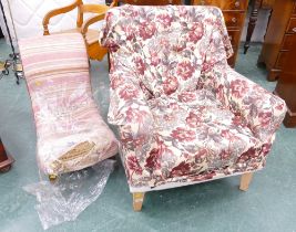 Modern floral upholstered armchair and retro chair