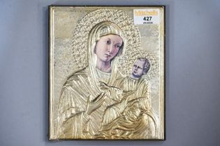 Religious icon with silver front