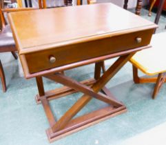 Veneered side table with drawer on X shaped base