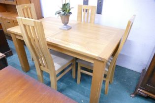 Modern oak extending dining table with matching chairs, table height 80 cm,