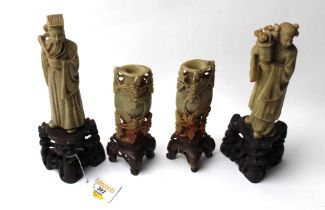 Four Oriental soapstone carvings,