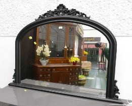 Arched overmantle mirror in wood effect frame, width 122 cm,