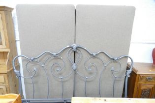 Modern double divan bed in two sections with metal headboard