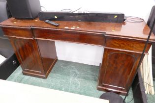 Victorian mahogany pedestal sideboard with moulded edge and three frieze drawers,