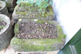 Two sandstone garden troughs/planters Largest Height 32 cm width 30 cm,