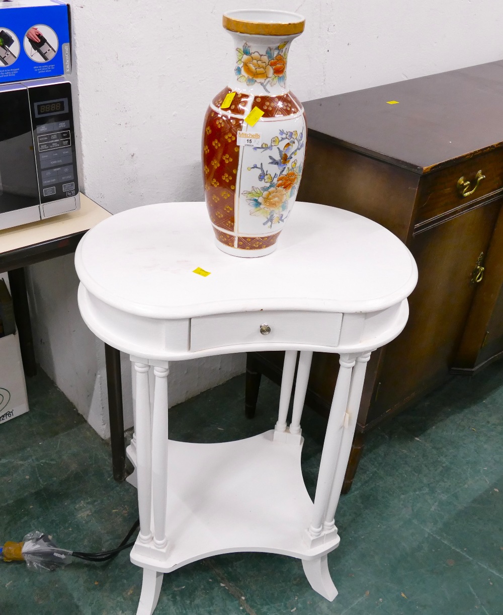 White painted occasional table with single drawer, width 56 cm, depth 39 am, height 73 cm,