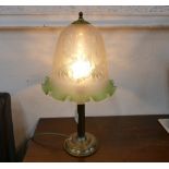 Desk light with etched and coloured shade,