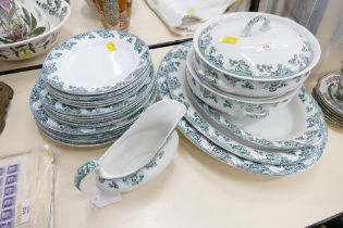 Late 19th century transfer printed dinnerware, tureens, ashettes, dinner plates,