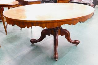 19th century flame mahogany breakfast table with tilt top action,