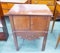 Georgian mahogany commode with cupboard above sliding commode drawer with brass drop handles,