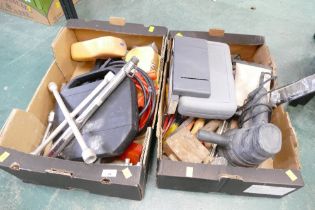 Two boxes of tools, wheel brace, orbital sander,