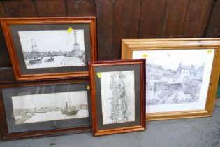 Four prints of harbour scenes including Maryport