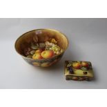 Fruit patterned bowl marked to underside Handpainted by Norman Lear, diameter 26 cm,