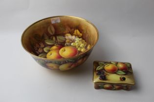 Fruit patterned bowl marked to underside Handpainted by Norman Lear, diameter 26 cm,