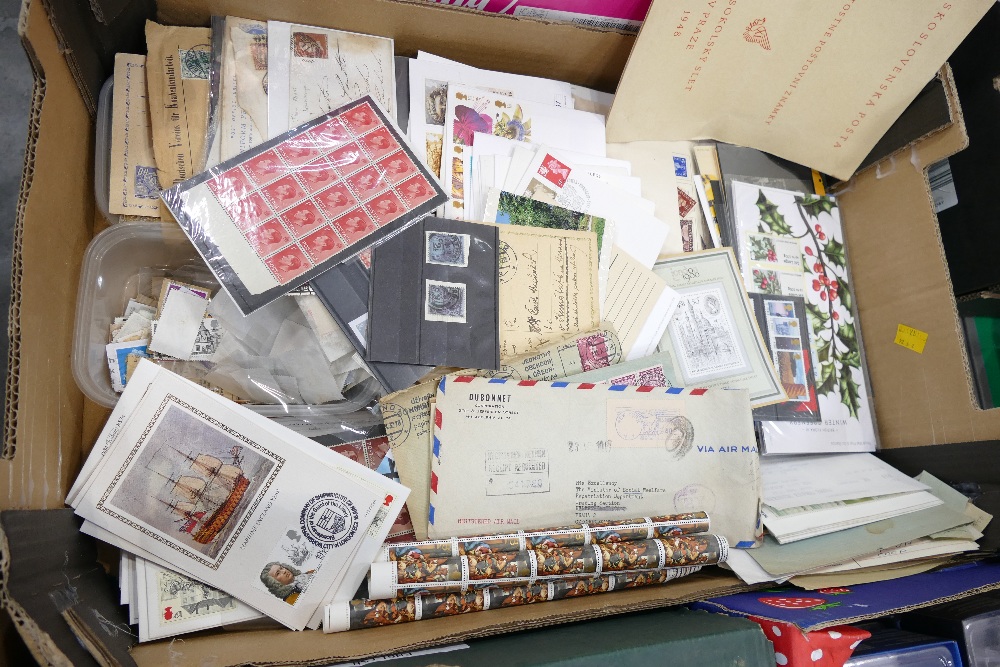 Box of loose stamps, Benham Silks, presentation packs,
