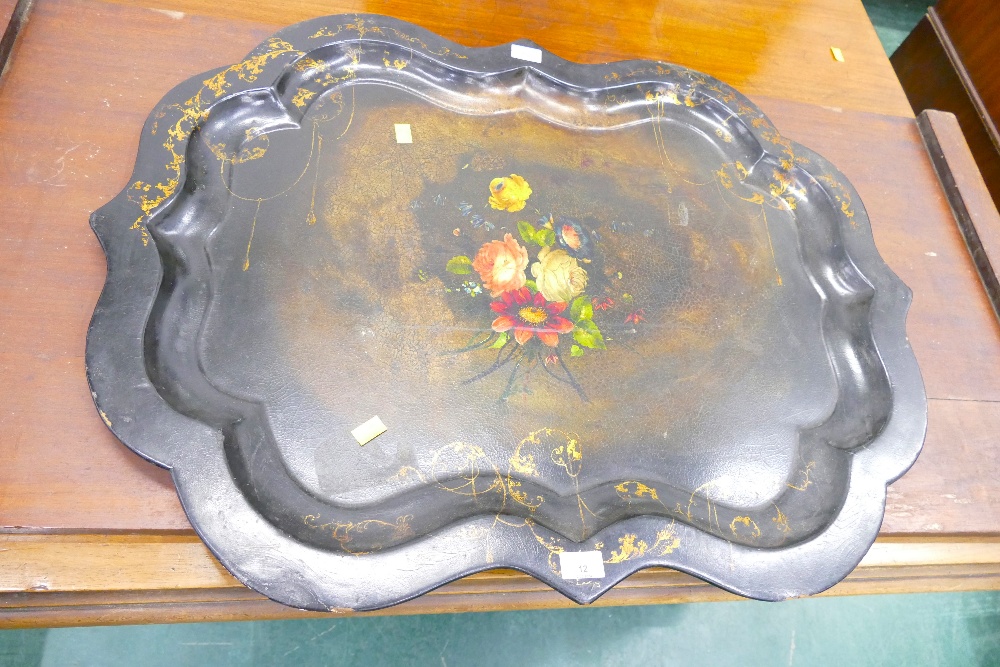 19th century paper mache tray with shaped edge,