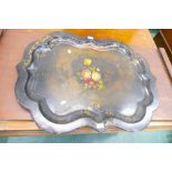 19th century paper mache tray with shaped edge,