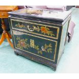 Oriental black lacquered cabinet inlaid with birds and flowers, height 64 cm, width 65 cm,