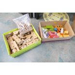 Two boxes of wooden construction toys