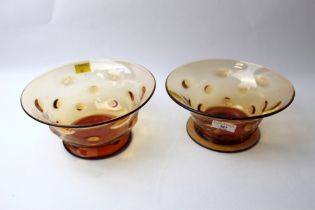 Two amber coloured Art Glass bowls,