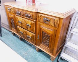 Good quality Victorian style heavily carved sideboard with veneered fronts, height 95 cm,