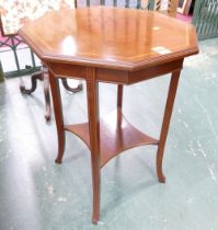 Edwardian inlaid mahogany octagonal occasional table with low shelf.