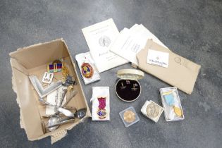 Box of Masonic cufflinks, medals,