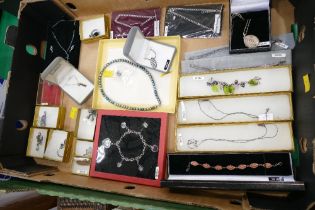 Boxed jewellery, mostly silver, necklaces, charm bracelets,