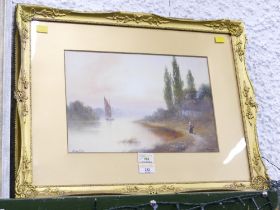 Gilt framed and mounted watercolour "Even Tide"
