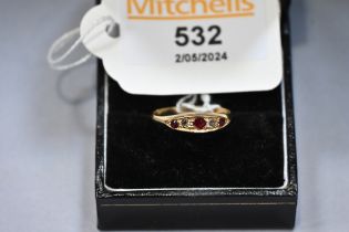 18 ct gold diamond and garnet ring, size P, weight 2.