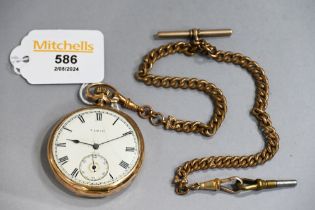 9 ct gold cased pocket watch with plated chain