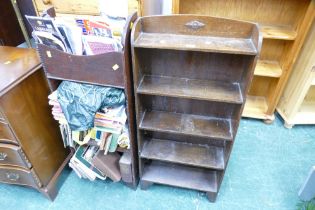Two mismatched oak bookcases and OS maps to include Lancashire,