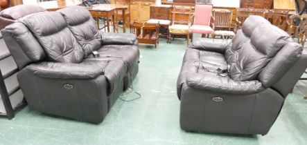 Black leather electric reclining two piece suite