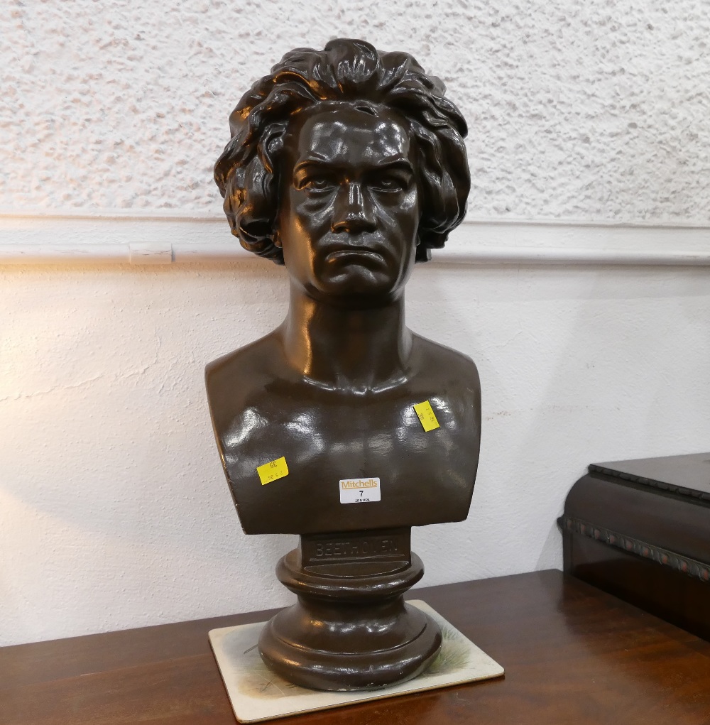 Metal bust of Beethoven,