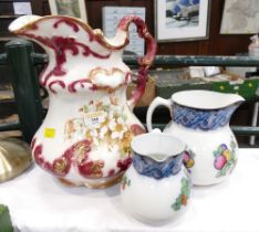 Two Losol jugs and red and gilt floral patterned jug
