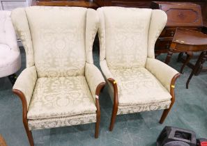 Pair of mint green Parker Knoll wing backed armchairs