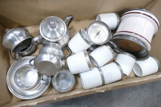 Continental pewter and ceramic coffee cans etc