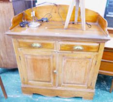 Pine gallery backed sideboard with brass cup handles, height 99 cm,