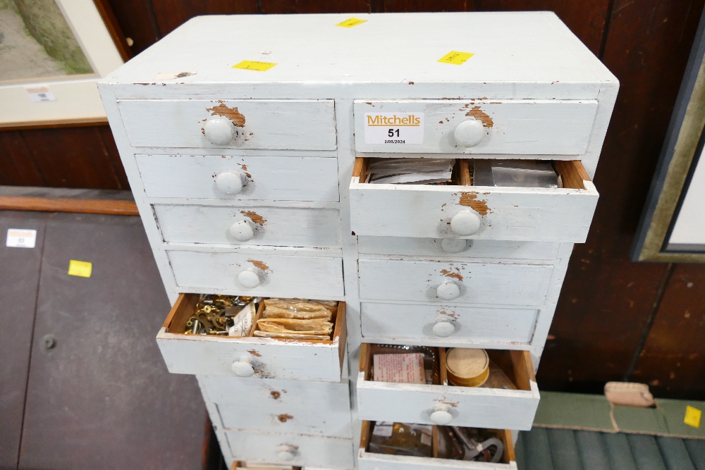 Late 19th century set of graduated drawers containing watch parts and spares, height 67 cm, - Image 4 of 4