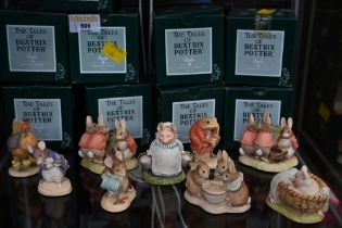 9 Beatrix Potter Border Fine Art figures, Aunt Pettitoes, Flopsy Mopsy and Cottontail,