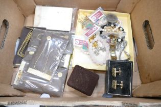 Box of costume jewellery, cufflinks, bracelets,