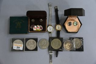 Commemorative coins, costume jewellery,