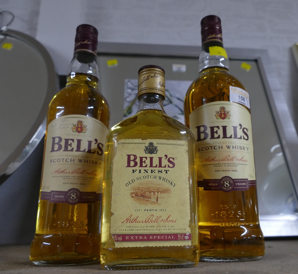 Three bottles of Bells Scotch Whisky, 1L,