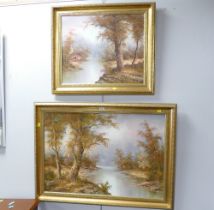 Two oil painting river scenes,