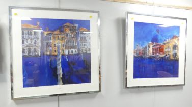 Pair of framed city prints,