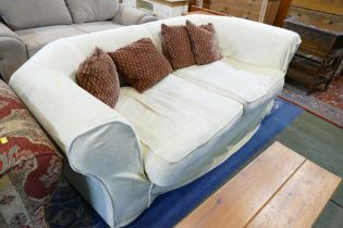 Substantial cream upholstered settee, width 230 cm,