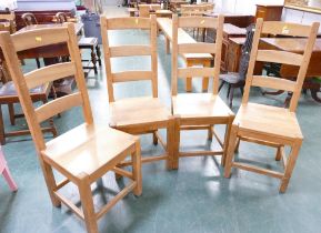 Four modern high back oak chairs