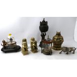 Mostly Oriental themed ornaments, 2 automaton clocks, Foo dogs,