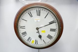 Mahogany circular wall clock with fusee movement,