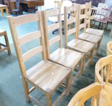 Five modern oak high back dining chairs